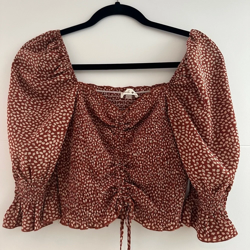 Rust Smocked Puff Sleeve Crop Top Blush Nordstrom Floral Blouse | Size M - Picture 6 of 10